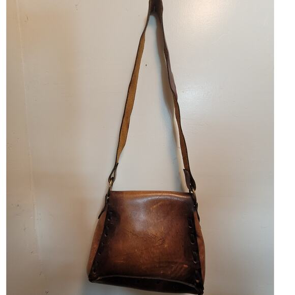 Seventies Brown Leather Boho Shoulder Bag Soft Hippie Vibe Wanderer Retro Style - Picture 4 of 12